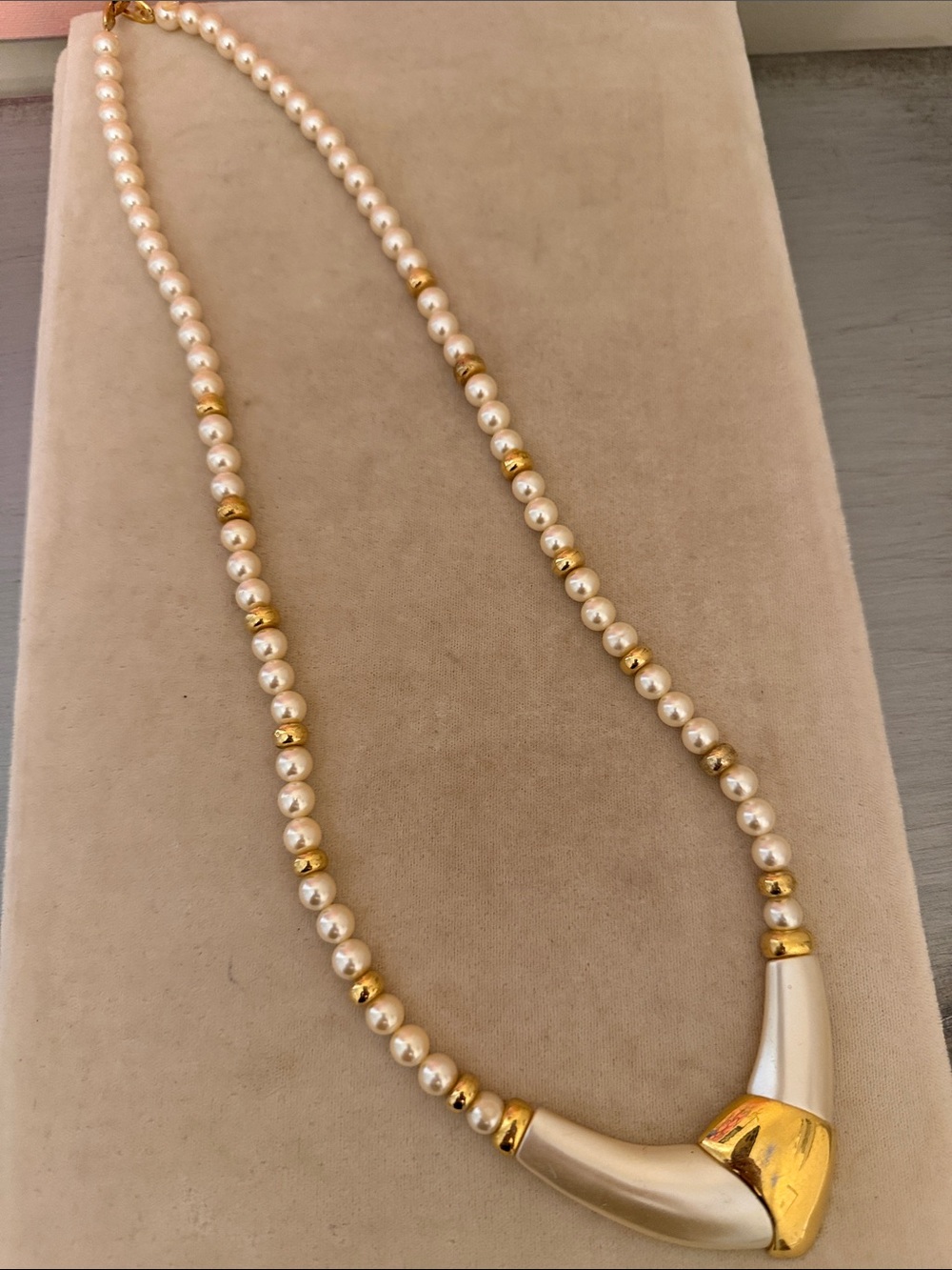 J. Crew Pearl Bead Necklace with Cream Horn and Gold Accents